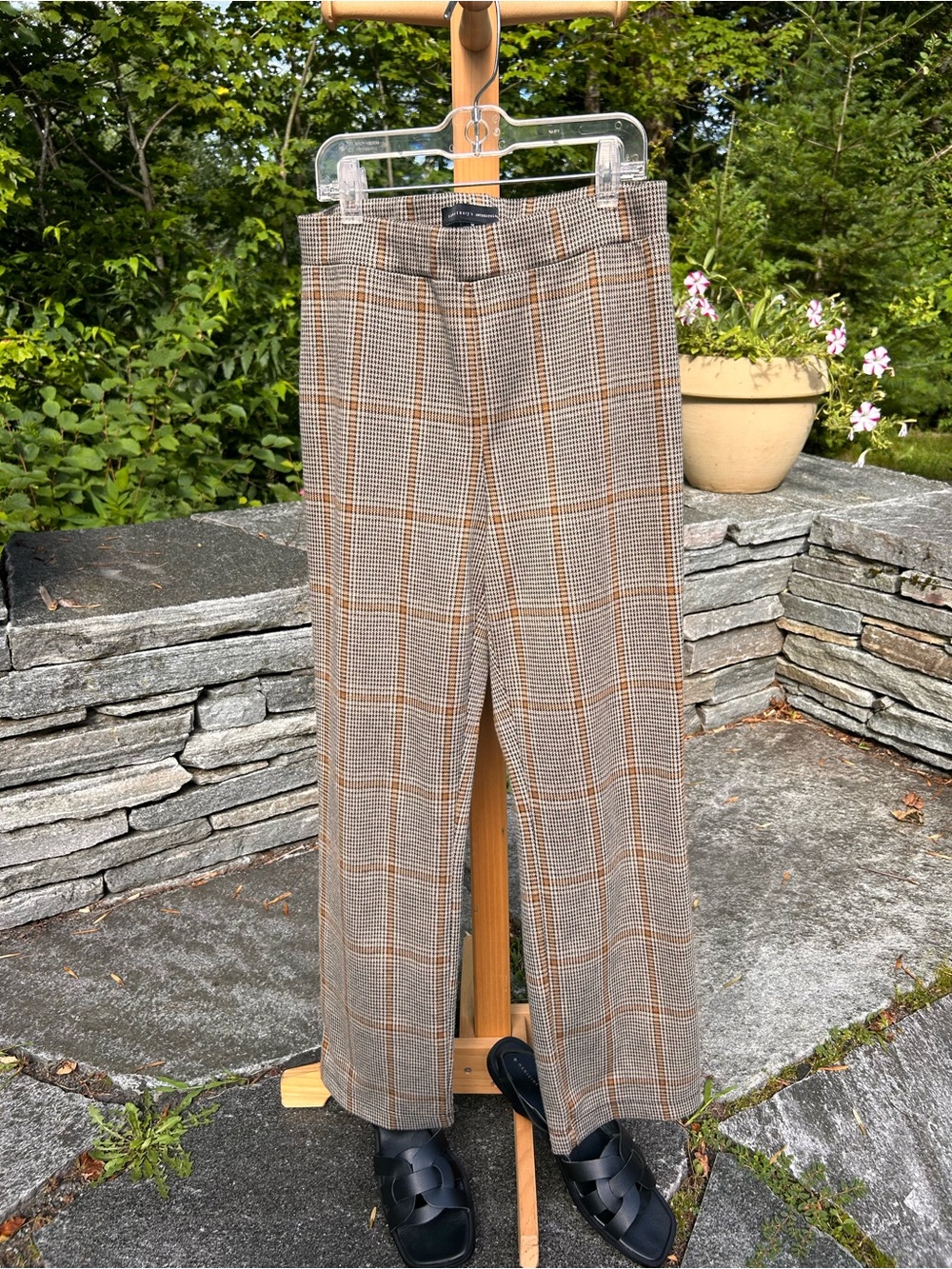 Anthropologie Brown Glen Plaid Dress Pants with Orange Windowpane